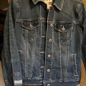 Blue Denim Jacket with Embroidered Details
